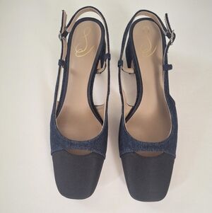 SAM EDELMAN "Tarra" Slingback Denim Blue Black Pump - Size 9.5